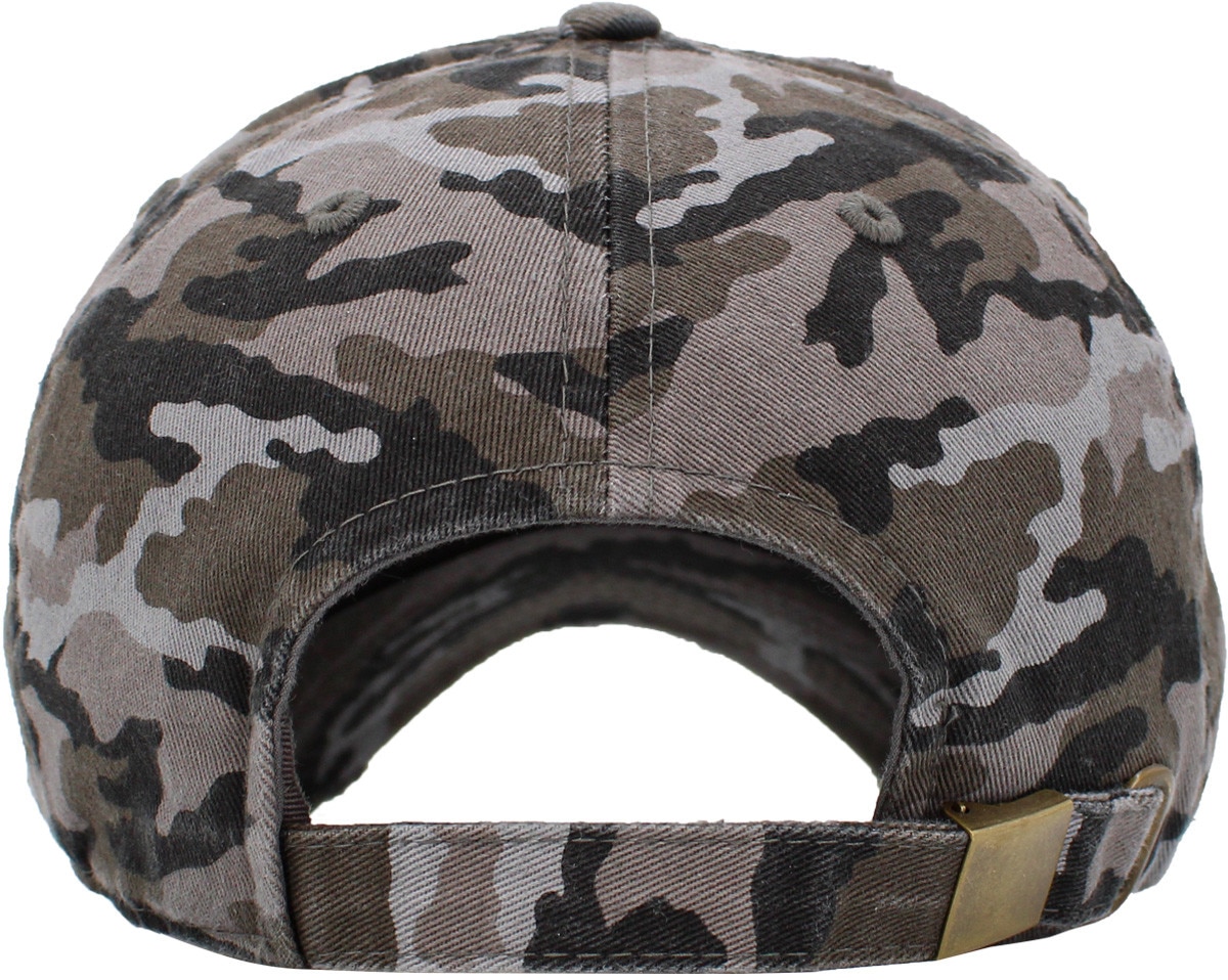 Black Camouflage Distressed Vintage Baseball Cap Back View